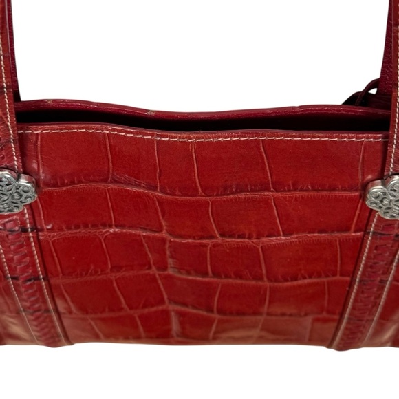 Y2K Brighton Red Croc-Embossed Leather Shoulder Bag with Signature Heart Charm - Picture 14 of 15